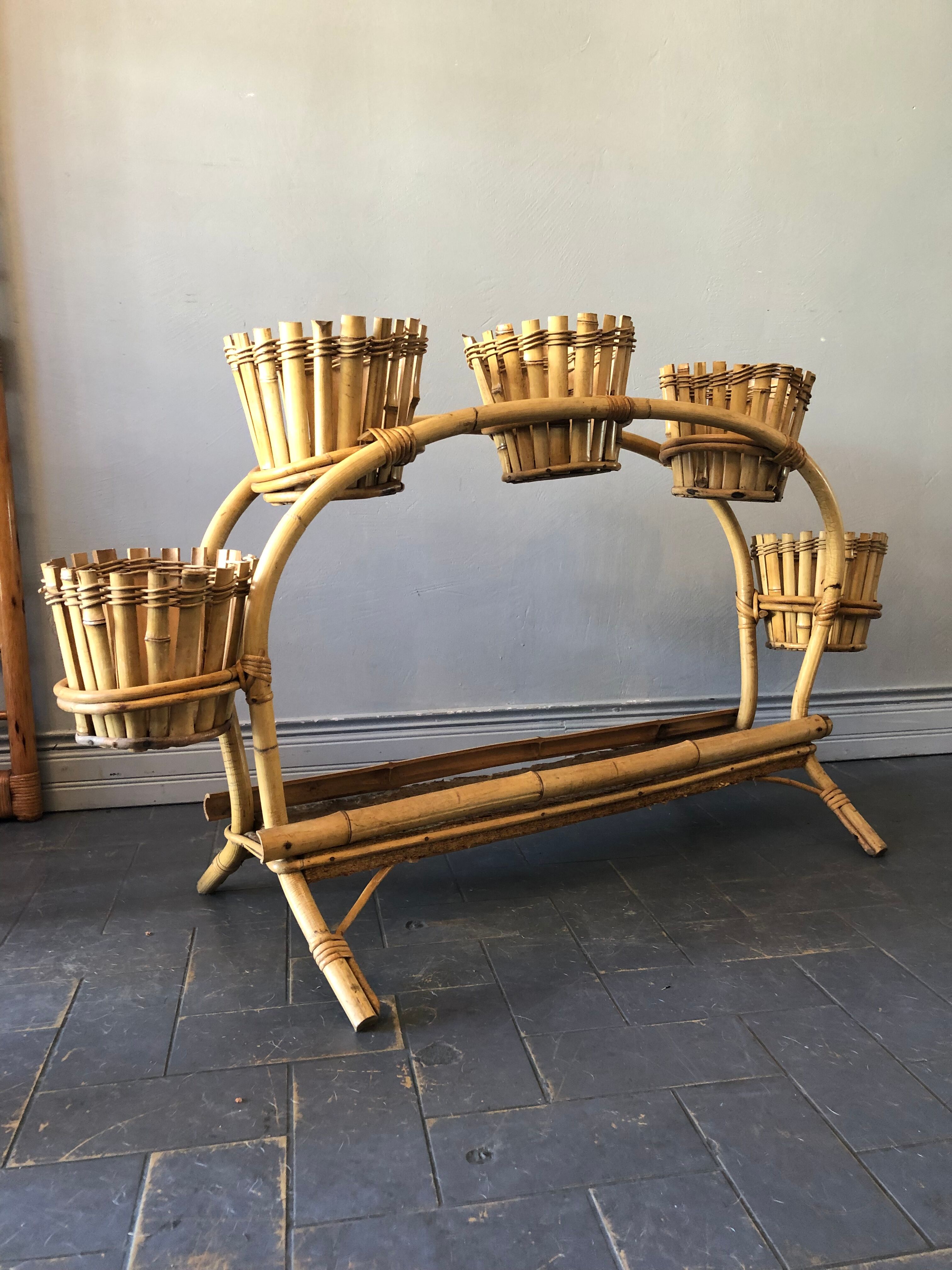 Rattan plant holder, 60s