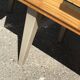 Paire de tables de chevet mid-century blond laqué avec piètement métal, années 1950 - set de 2