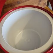 Vintage 1970s red vinyl ice bucket, Georges Briard style, USA