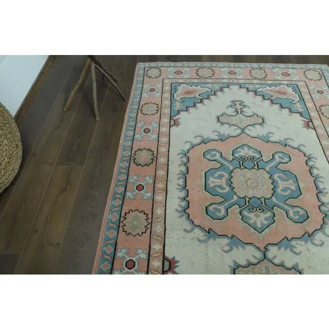 1970s Vintage Turkish Oushak Handmade Wool Cotton Orange Area Rug 160x227