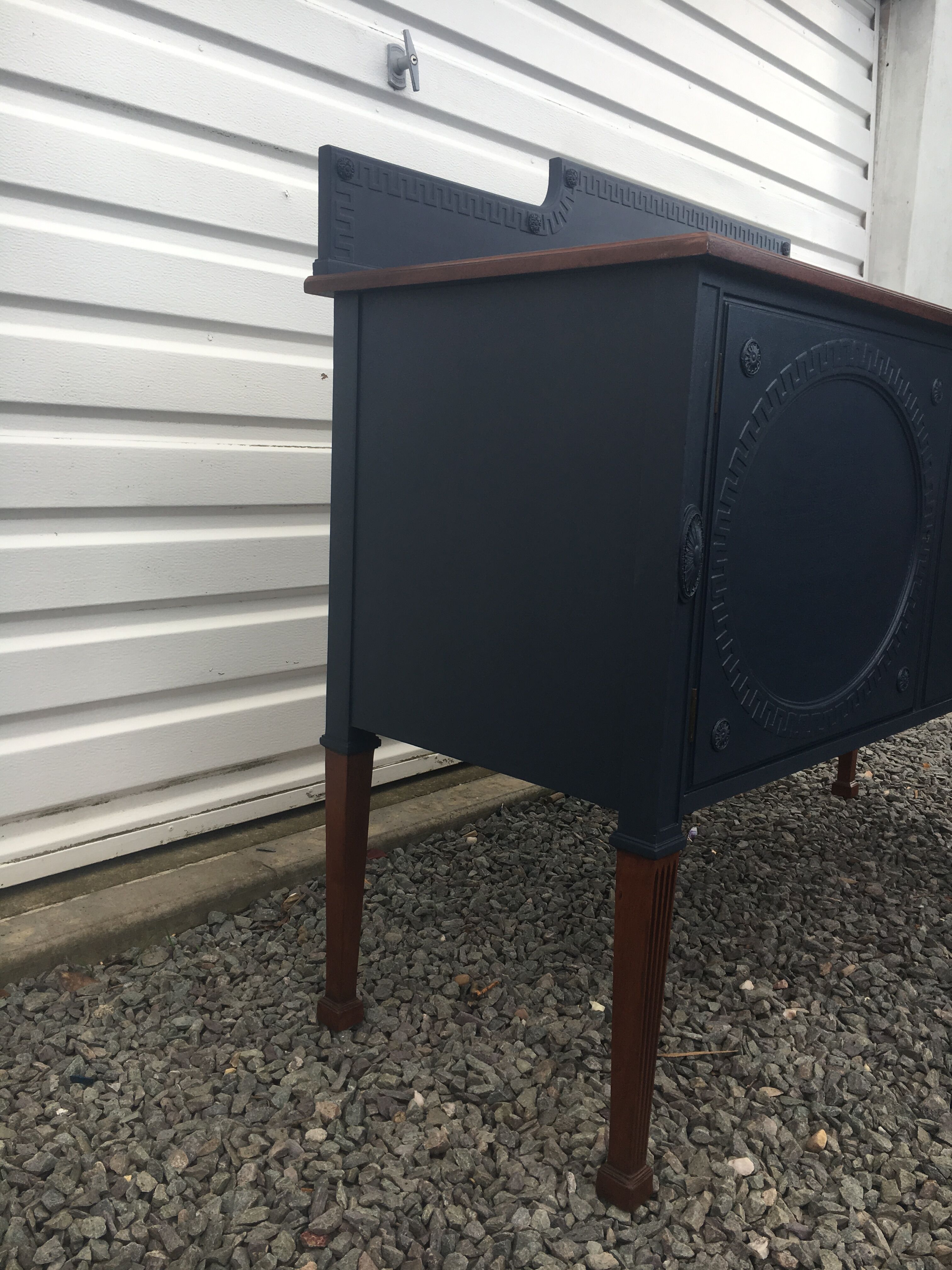 Vintage dark blue hand painted regency style buffet