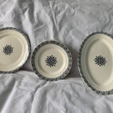 Lot of 12 old flat plates and 2 dishes, Terre de fer Henri II Salins