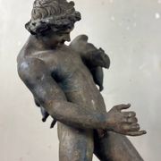 Faun with a Wineskin, Large Bronze Patina Excavated, Object from the Grand Tour, 19th Century