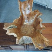 Sculptural wooden centrepiece, organic bowl, brutalist.