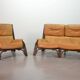 Brutalist Bentwood Bamboo Lounge Chair with Caramel Leather Upholstery, 60s