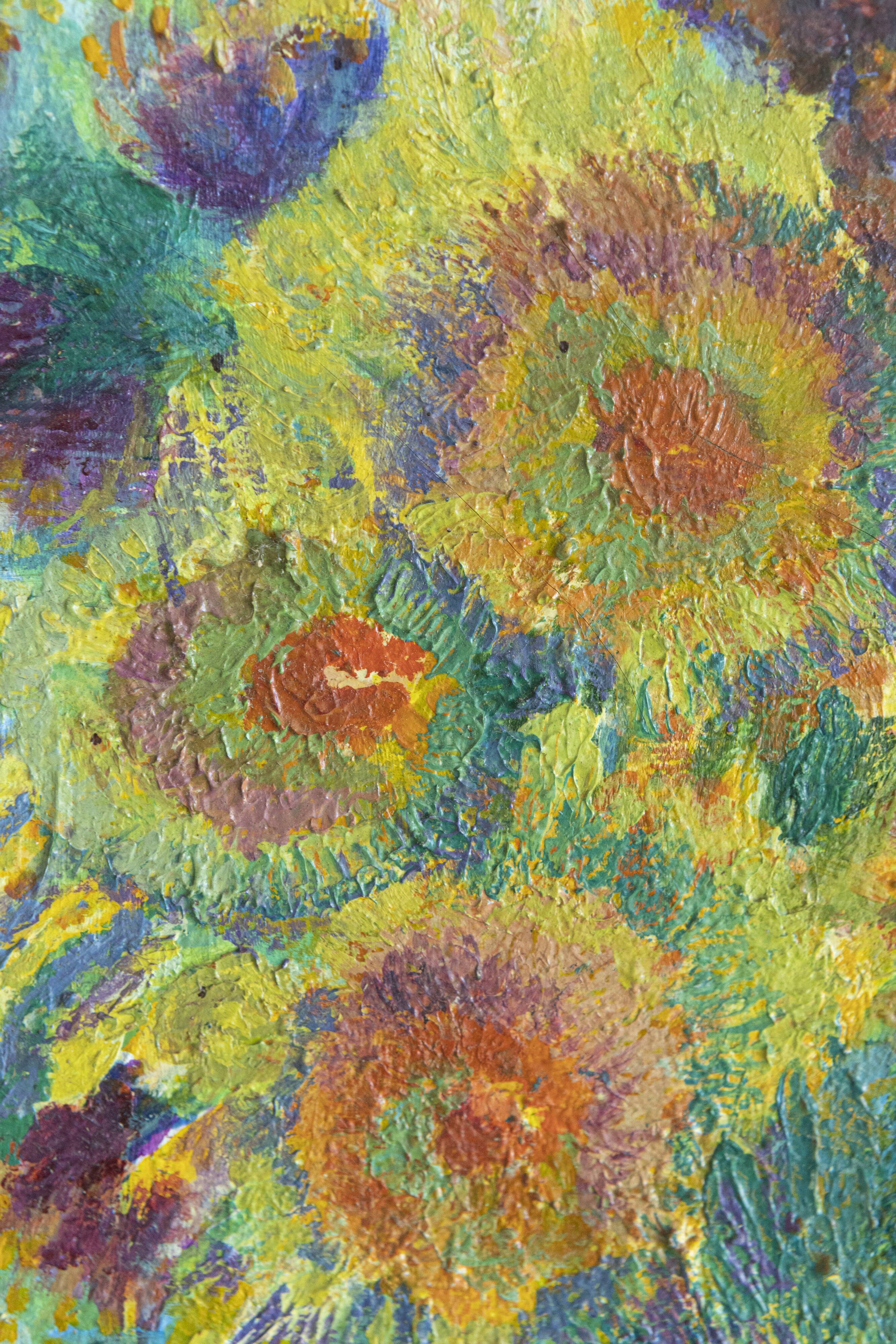 painting oil on canvas sunflowers still life signed