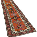 Hand-knotted antique turkish orange runner rug 90 cm x 382 cm
