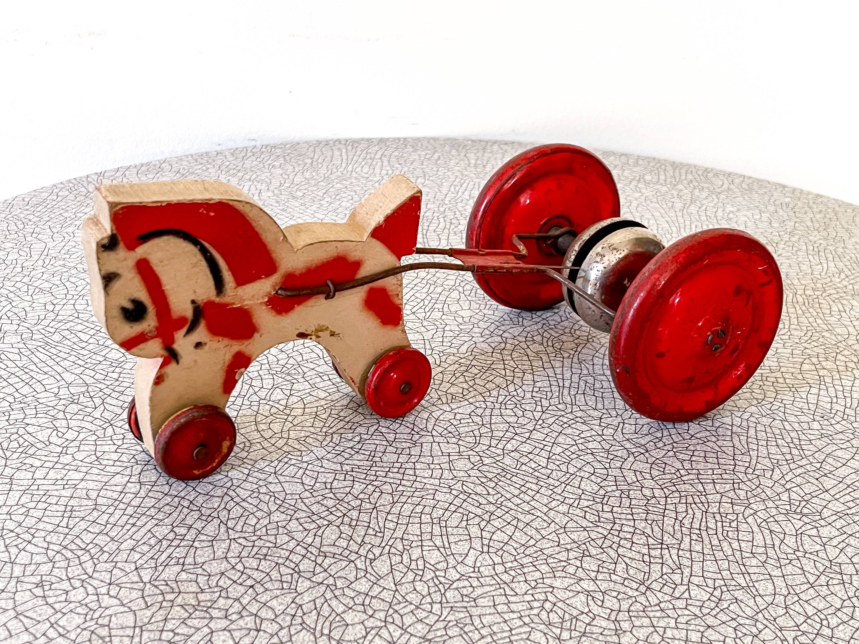 Horse harness and bell, antique wooden toy