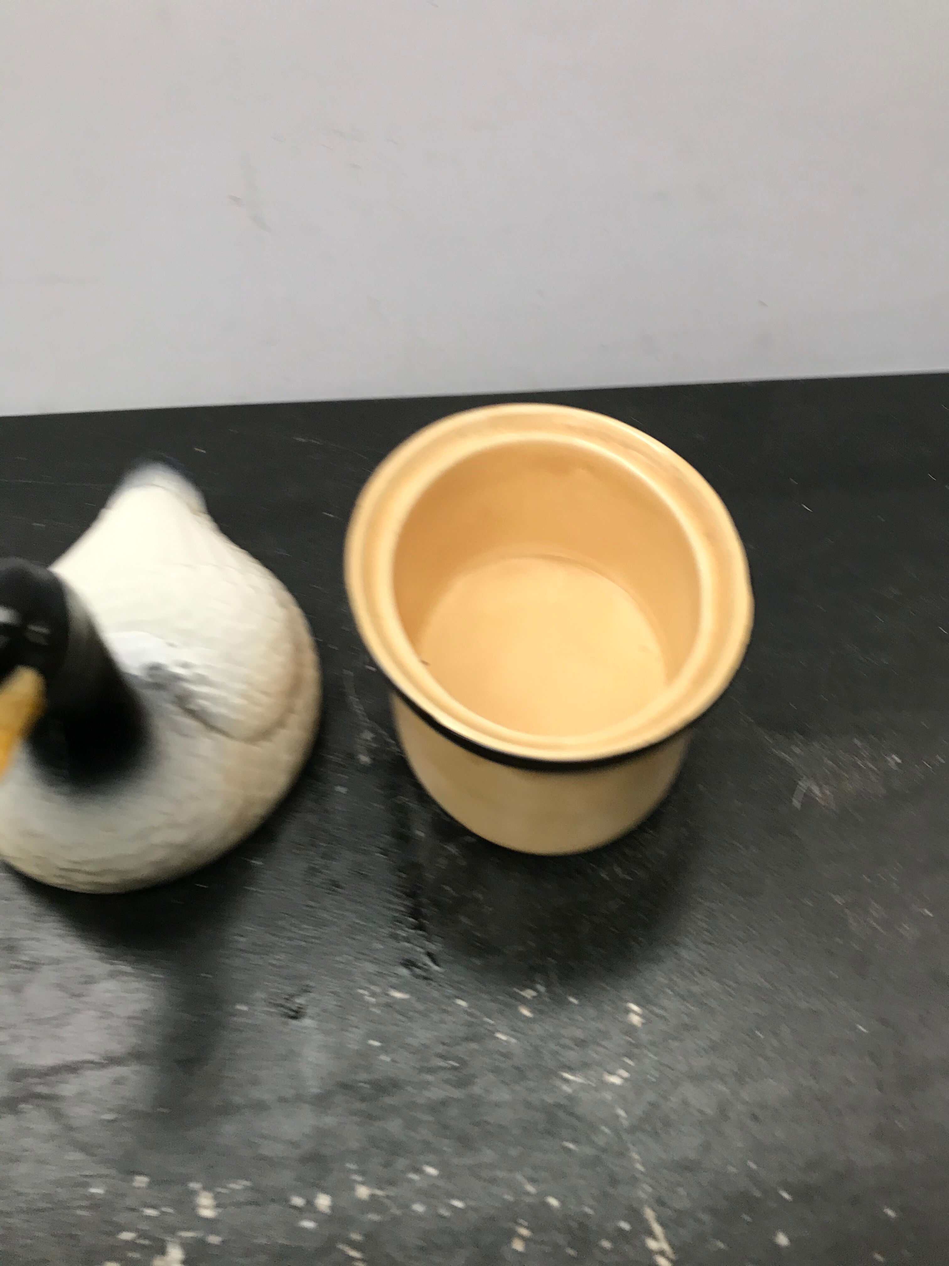 Ancienne terrine géo forme canard céramique blanc & noir cuisine