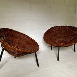 Pair of wicker basket armchairs