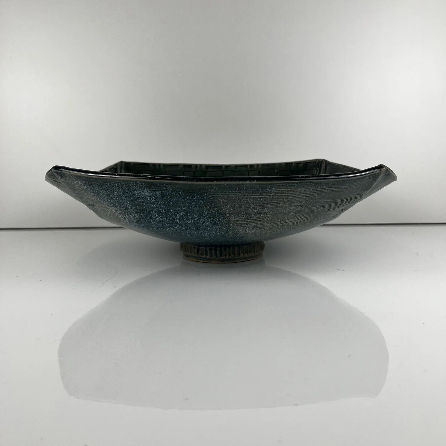 Glazed ceramic bowl in dark blue/green by Pierre Baey, 1960