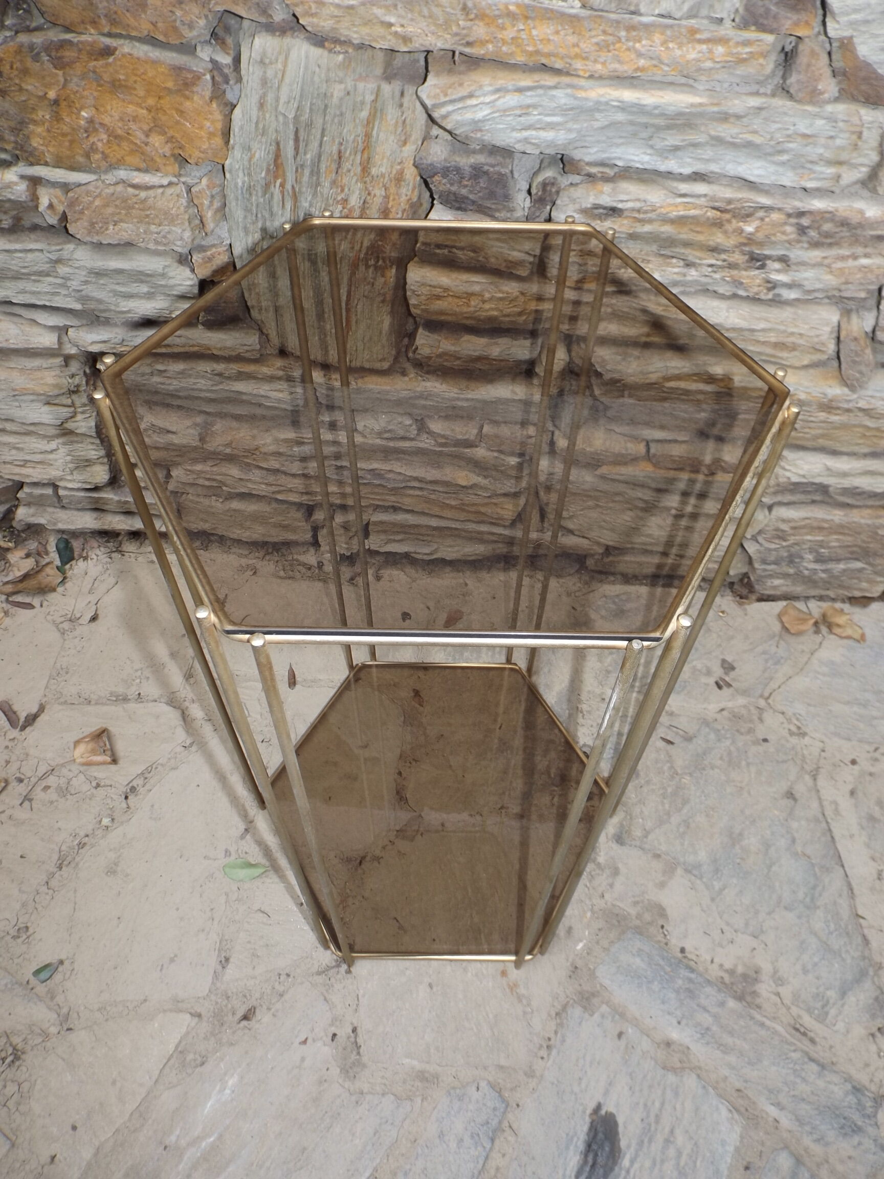 Harness octagonal brass rods and smoked glass circa 1960/1970