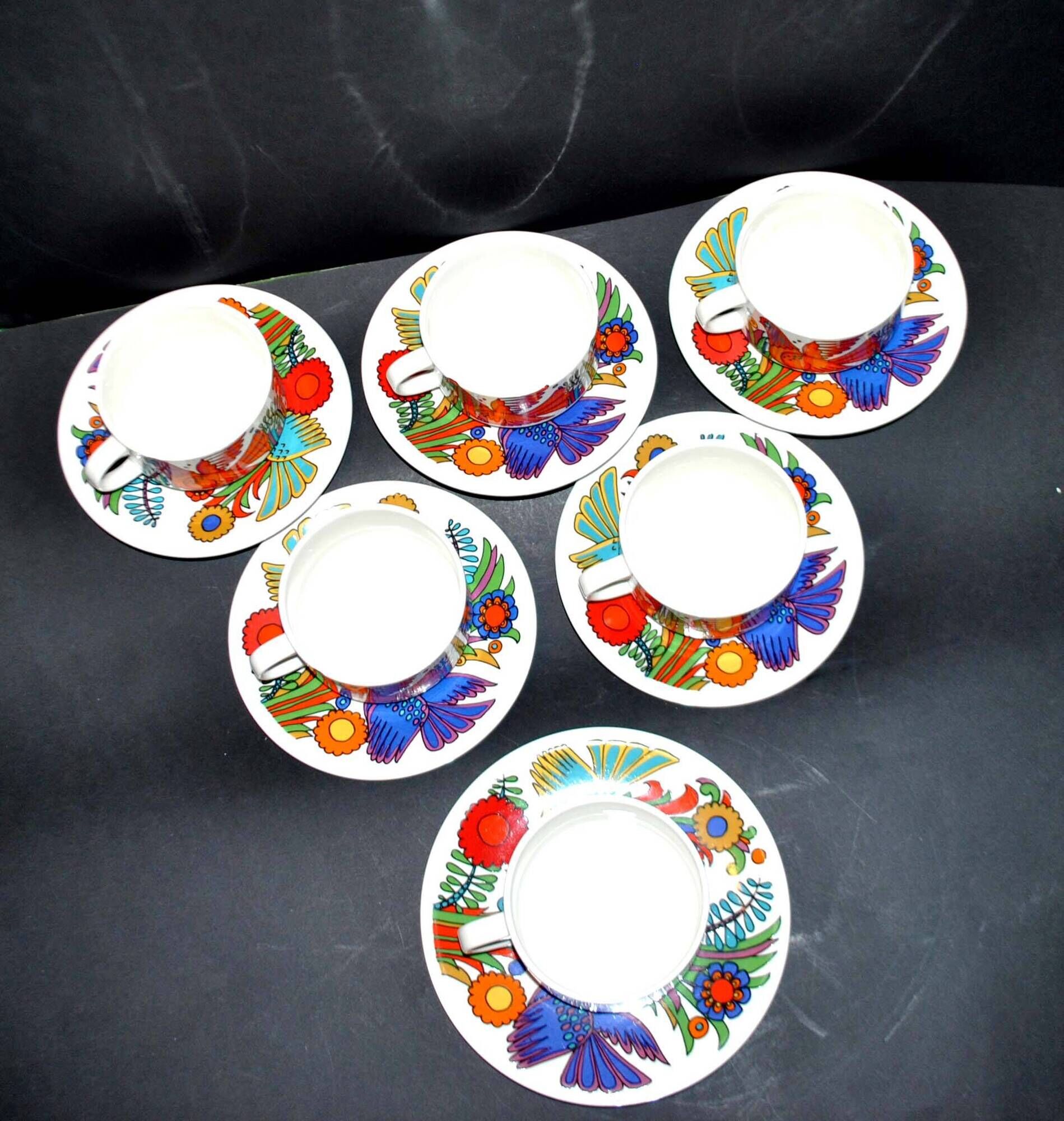 Lot 6 colorful bird cups acapulco by villeroy-boch vintage 1960-1970