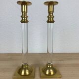 Pair of plexiglass and brass candlesticks by Estrid Ericson, vintage
