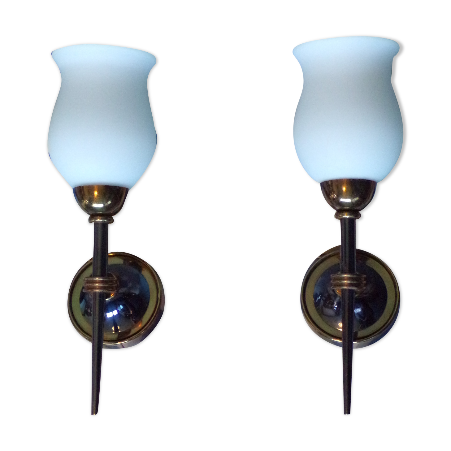 Pair of 1960 brass torch wall light