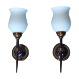 Pair of 1960 brass torch wall light