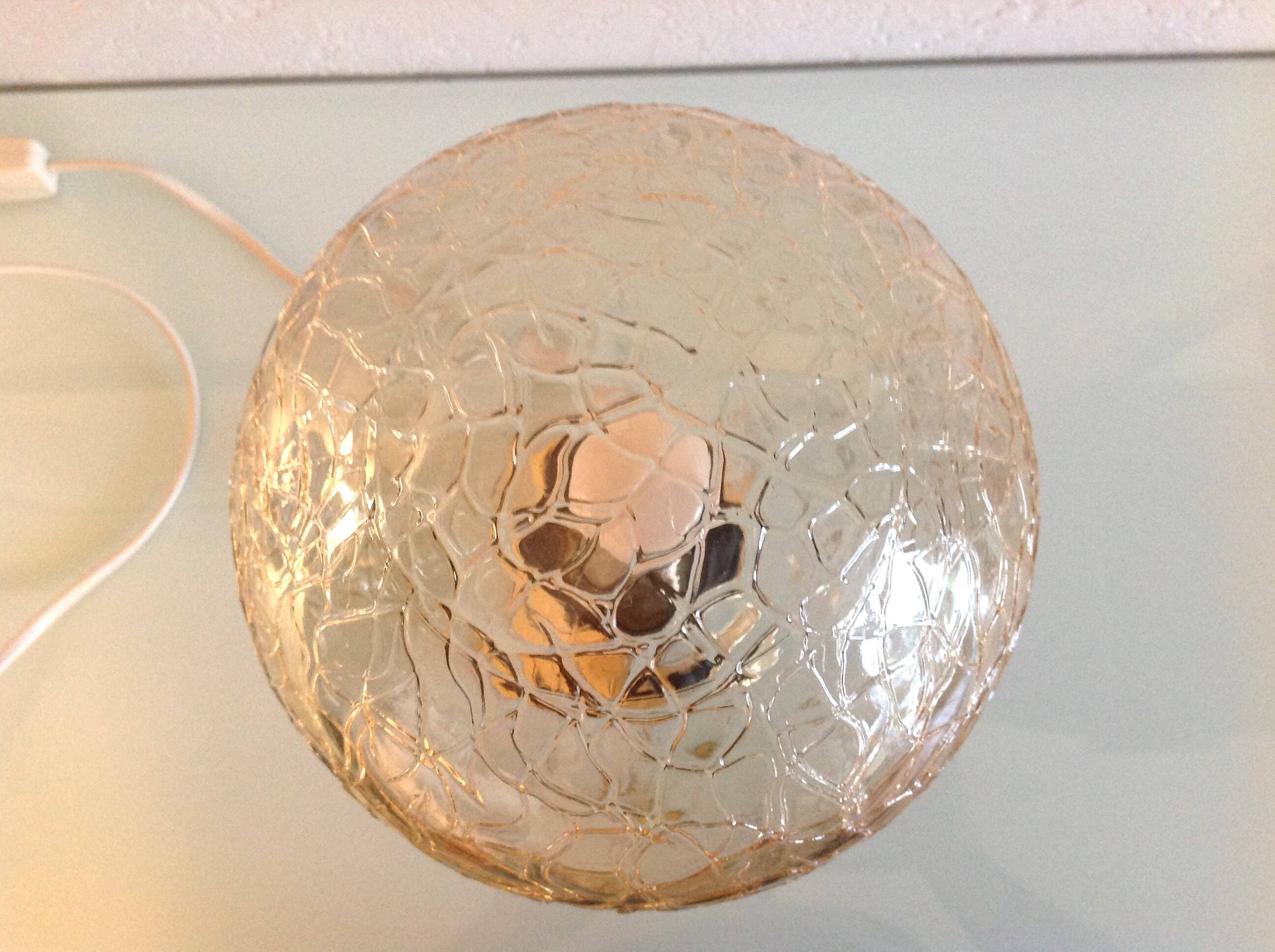 Structured amber glass globe lamp on black and brass base by Solken Leuchten/ 60s-70s