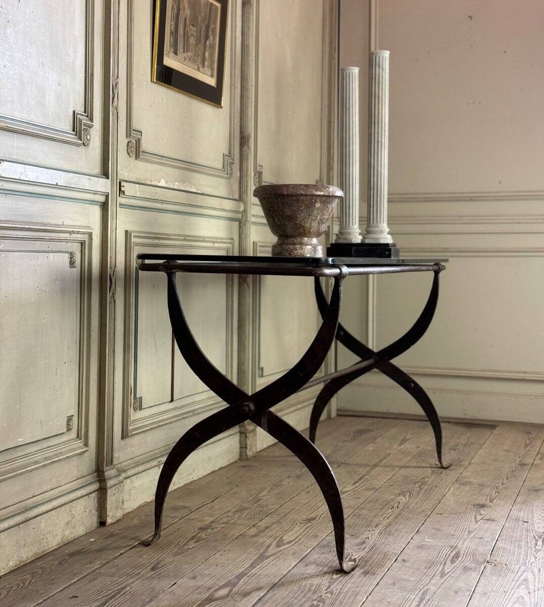Wrought iron workshop table from around 1900
