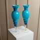 Azure Blue Murano Glass Vase XL, Fluted Beaded Silhouette, 1960s Hollywood Regency
