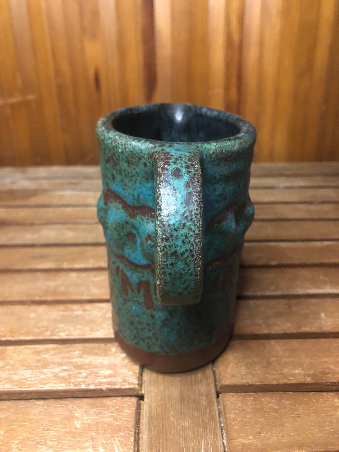 Old Vintage Brown & Green Ceramic Pitcher