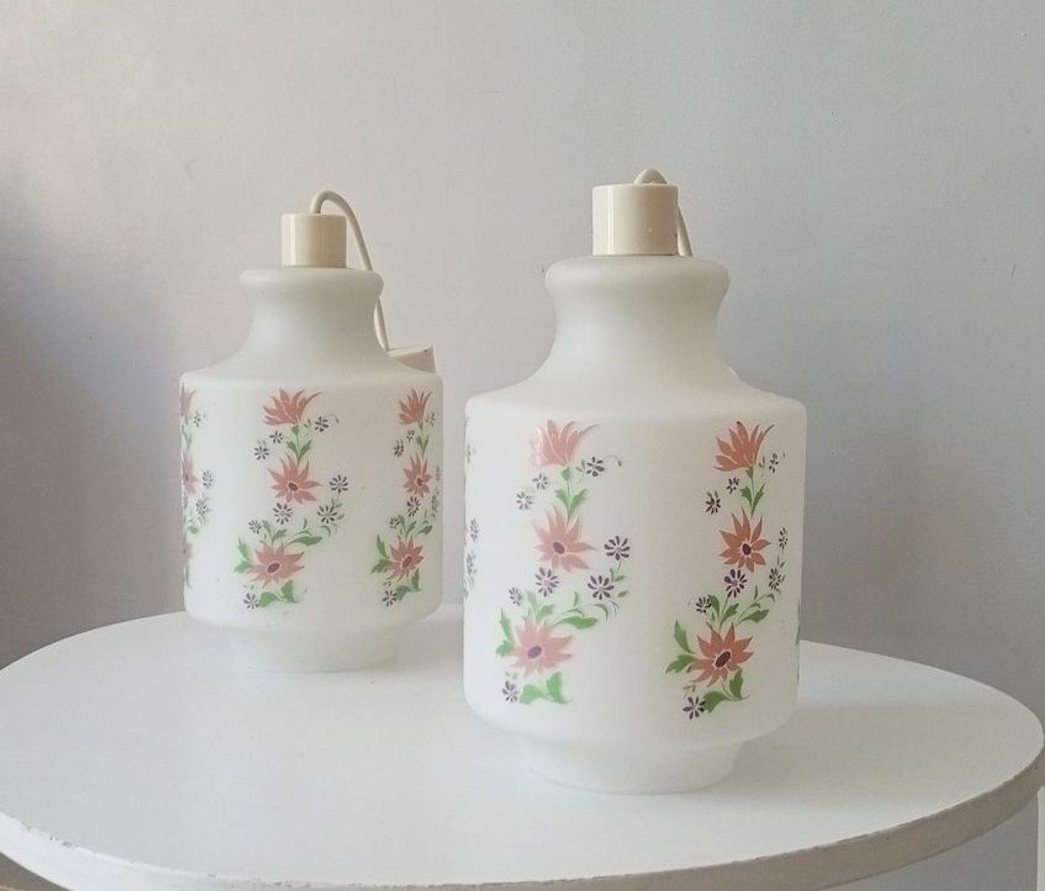 Pair of suspension vintage luminaire in opaline 60s