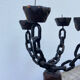 Brutalist iron and wood chain candle holder from the 1970s