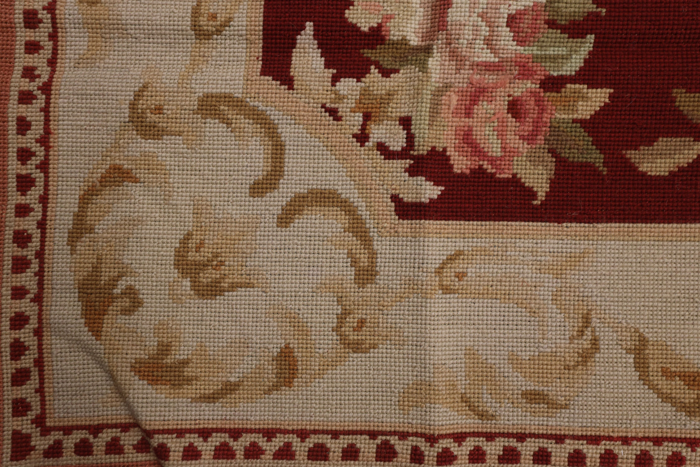 New handmade floral red wool needlepoint tapestry area rug- 91x152cm