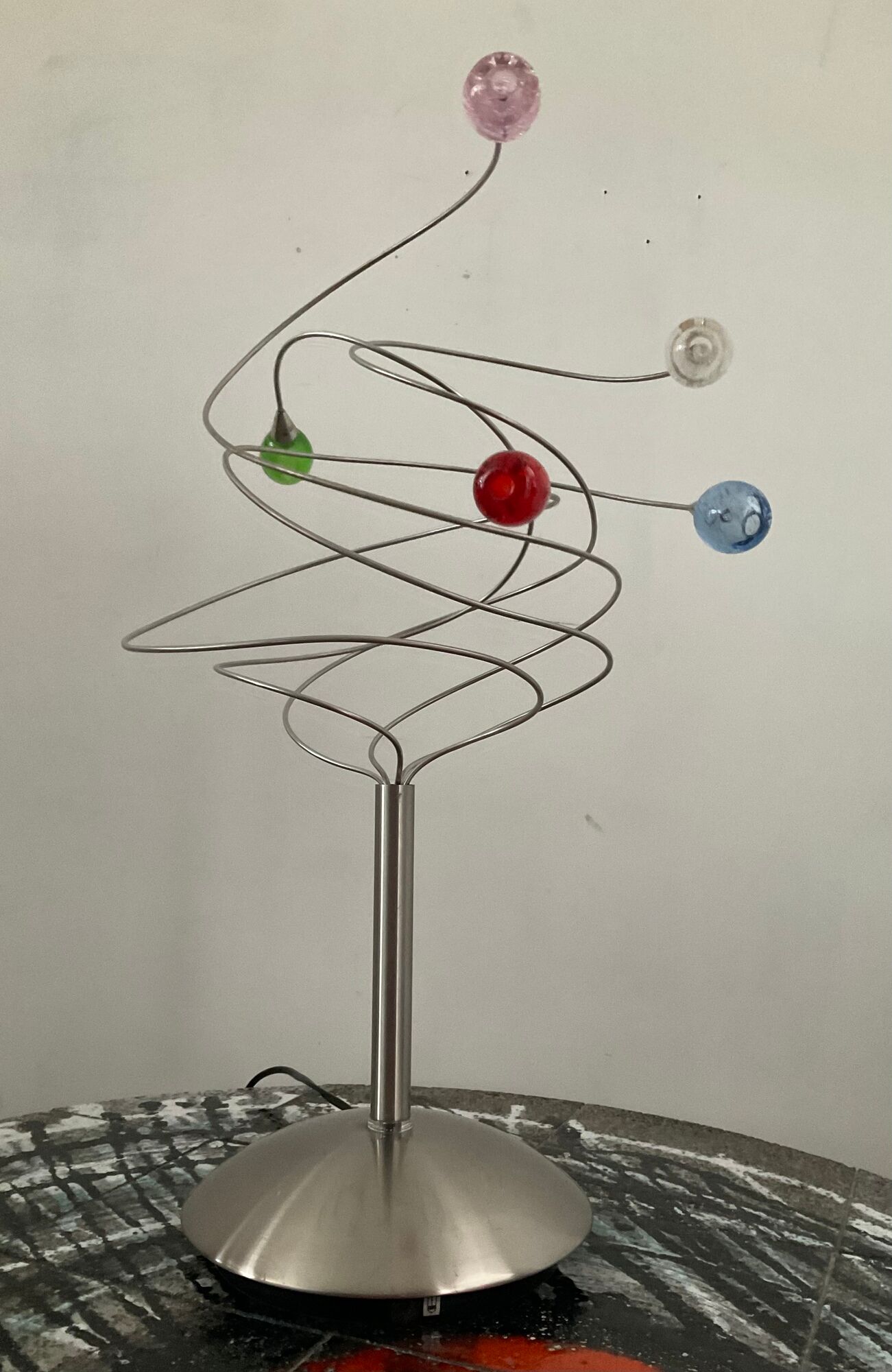 Design lamp of the 80s in brushed aluminum and glass paste