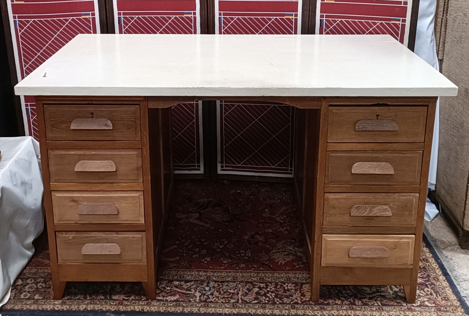 Box desk, 8 drawers, vintage