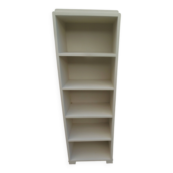 Bibliothèque vintage années 50 rénovée en beige.