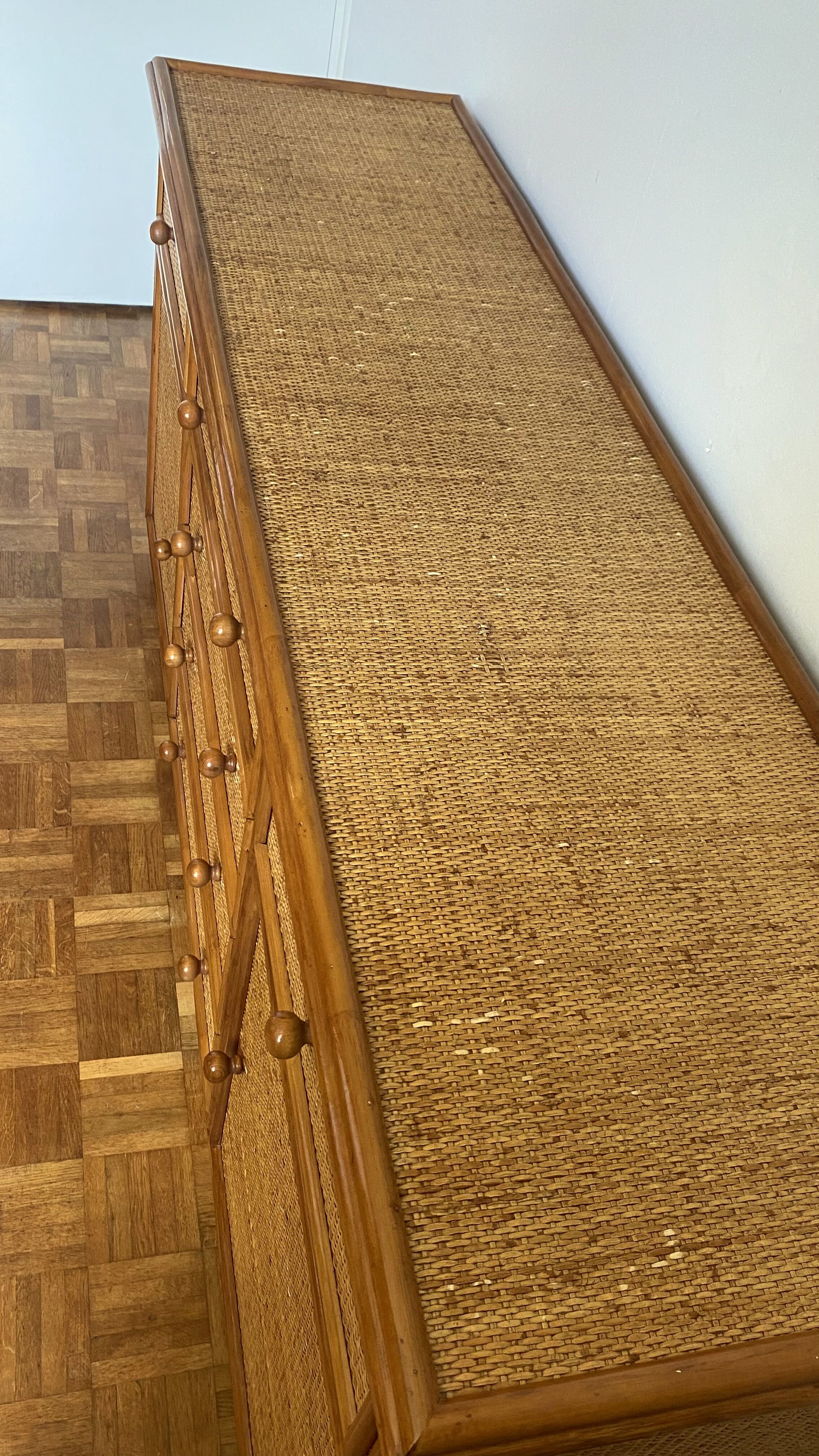 Wood and woven wicker sideboard