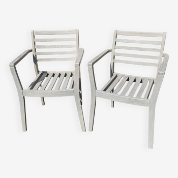 Stackable wooden garden or terrace armchairs