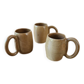 Set of 3 vintage stoneware mugs "Grand Feu" by Arts-Céram in beige brown ochre.