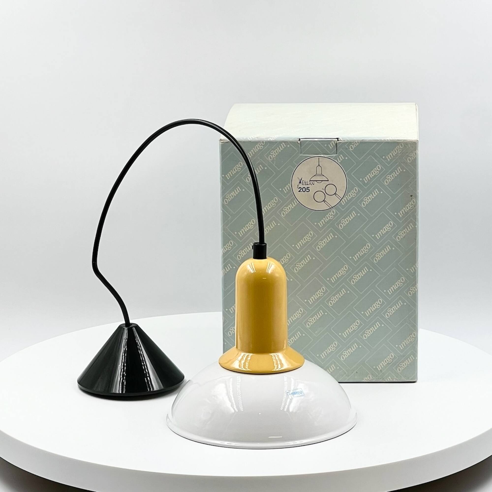 Vintage 80s Yellow Ceramic Pendant Lamp by Imago Italy - New Old Stock