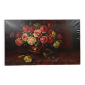 Grande peinture de fleurs nature morte roses huile sur toile 100x60cm