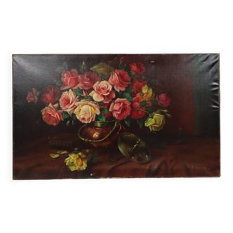 Large Flower Painting Still Life Roses Oil on Canvas 100x60cm
