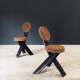 Mediterranean Tripod Side Chairs by Audoux Minet, France, 1950s, Set of 2