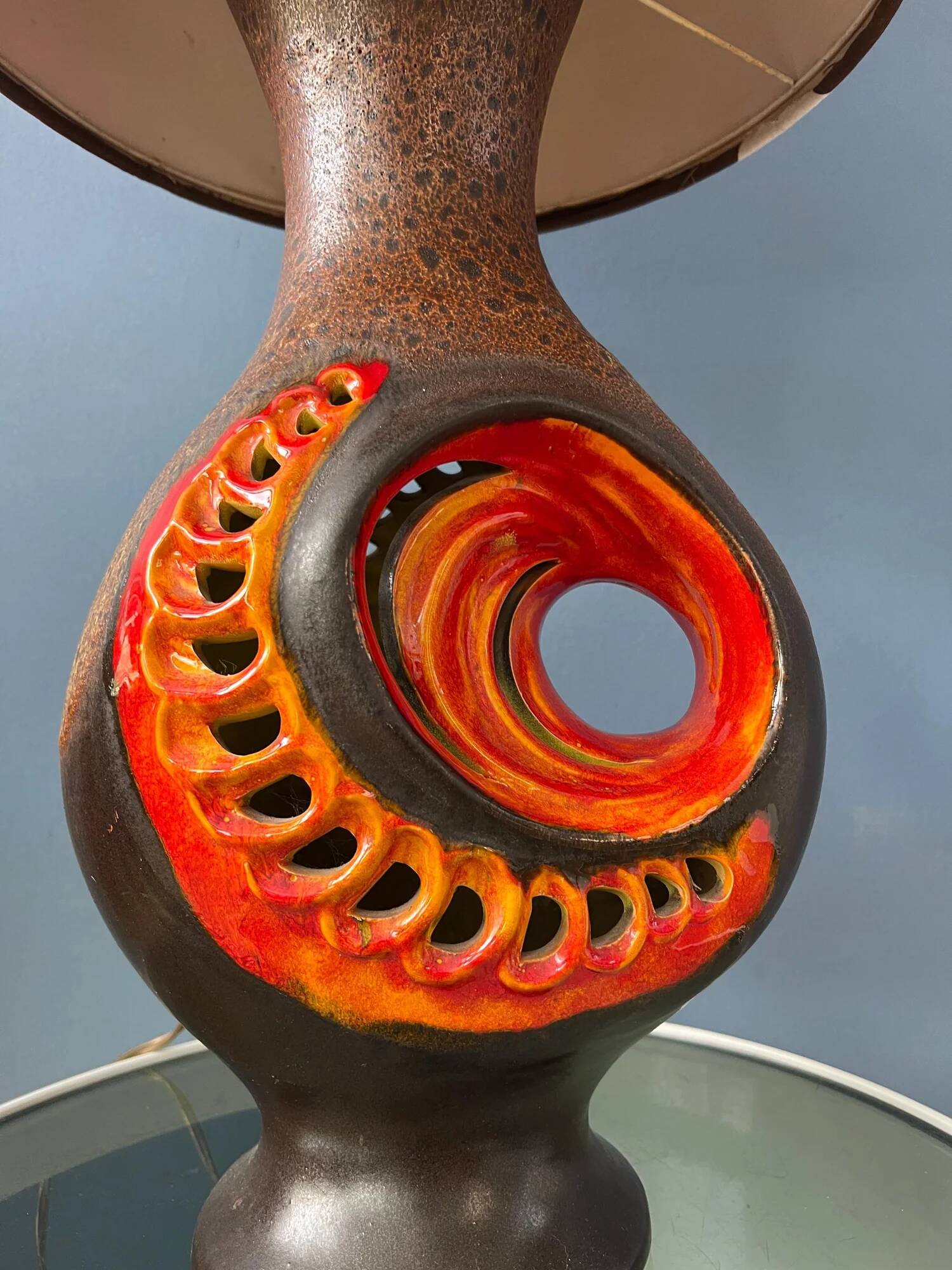 Orange ceramic West Germany floor lamp with dotted shade