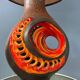 Orange ceramic West Germany floor lamp with dotted shade