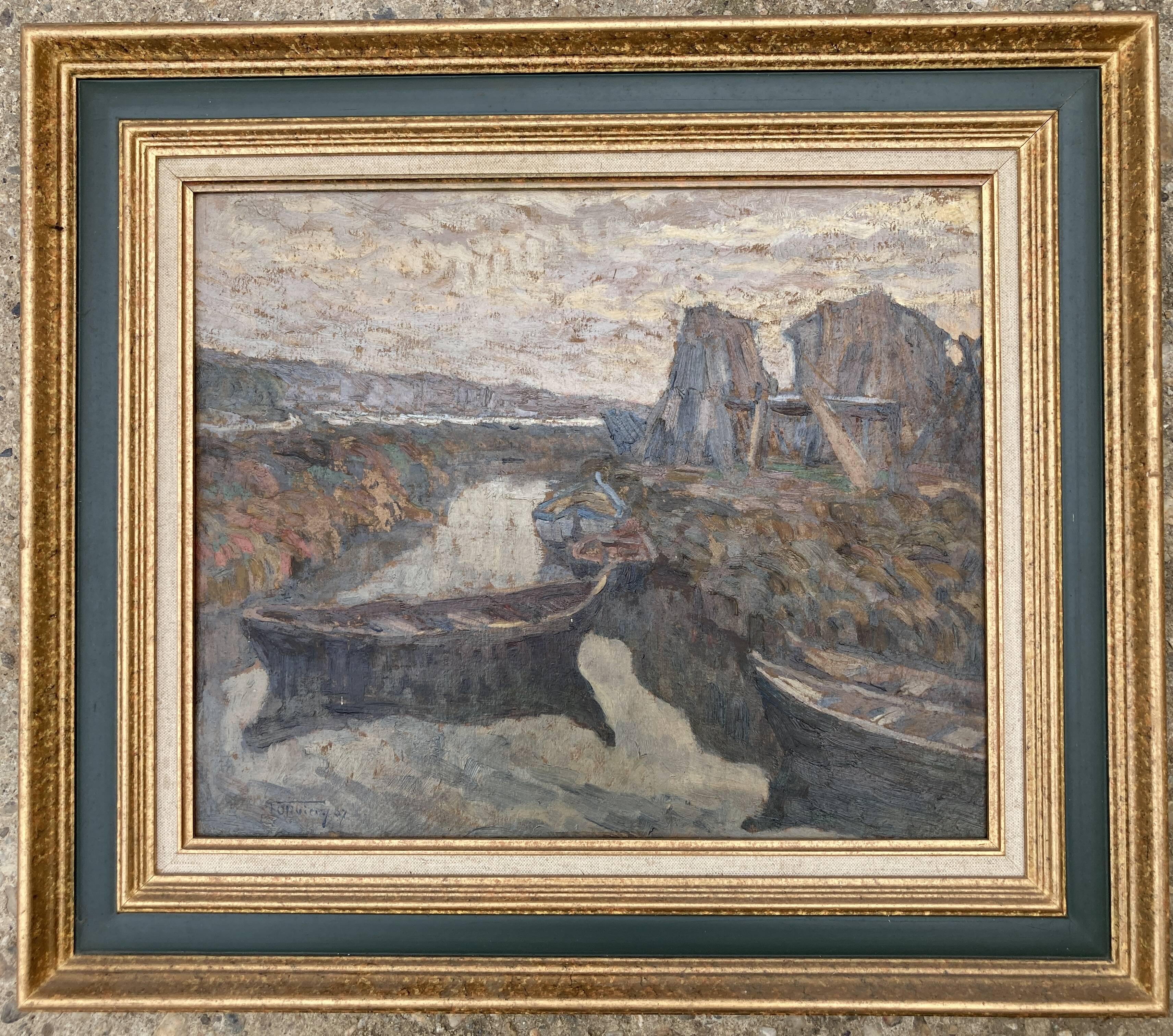 Painting - The fishing boat on the Berre pond - F Olivier