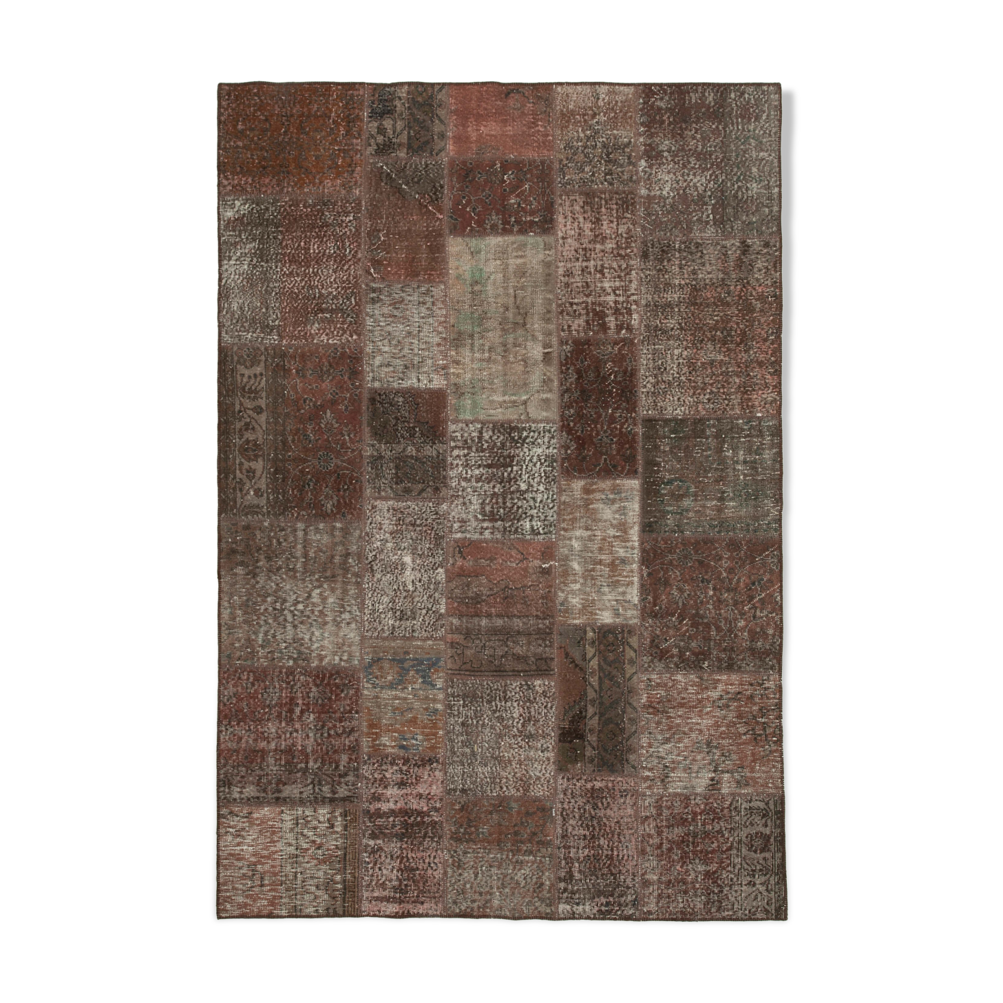 Tapis turc vintage noué à la main 204 cm x 299 cm tapis patchwork marron