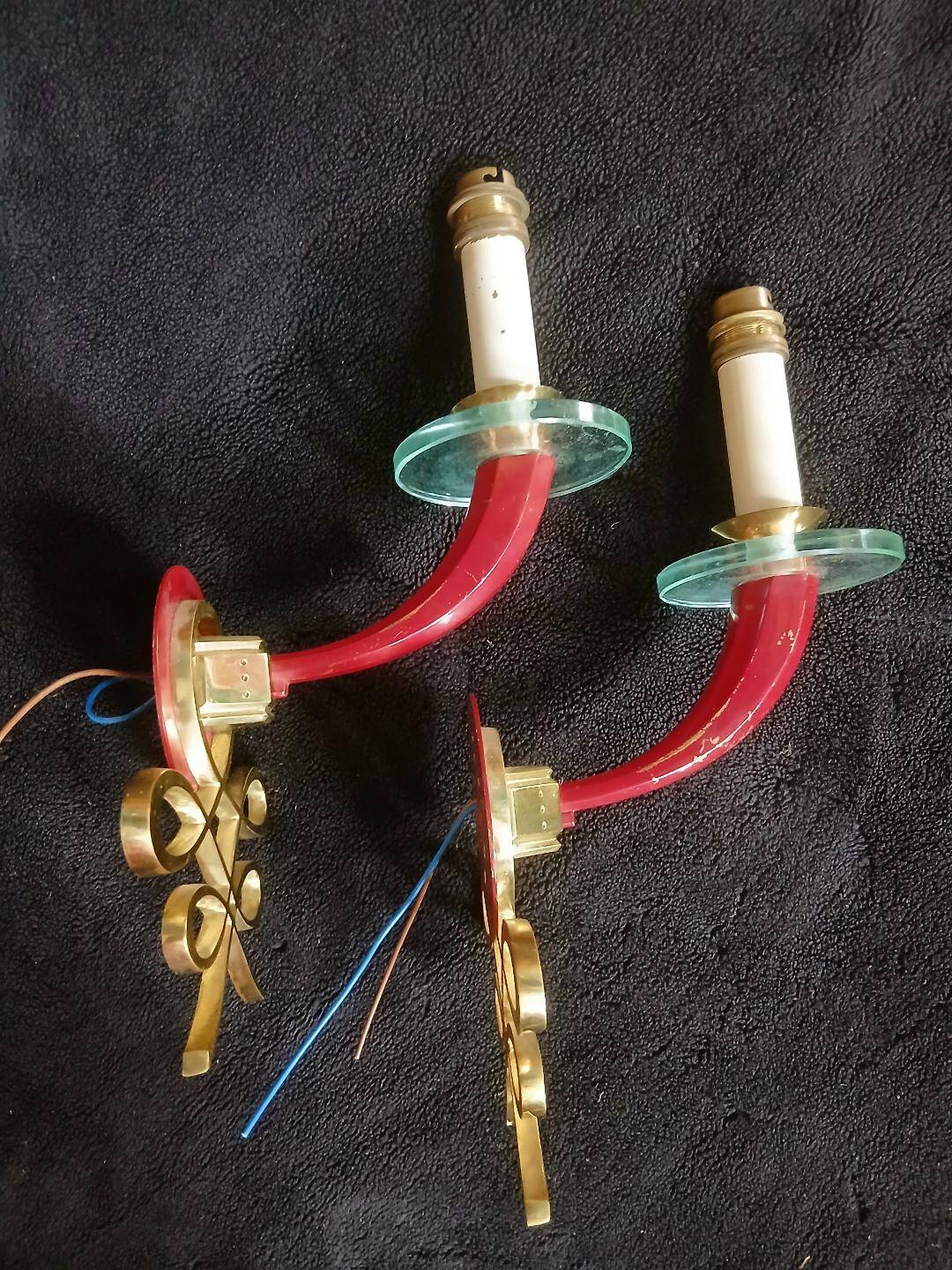 Appliques bronze et verre jules leleu art deco