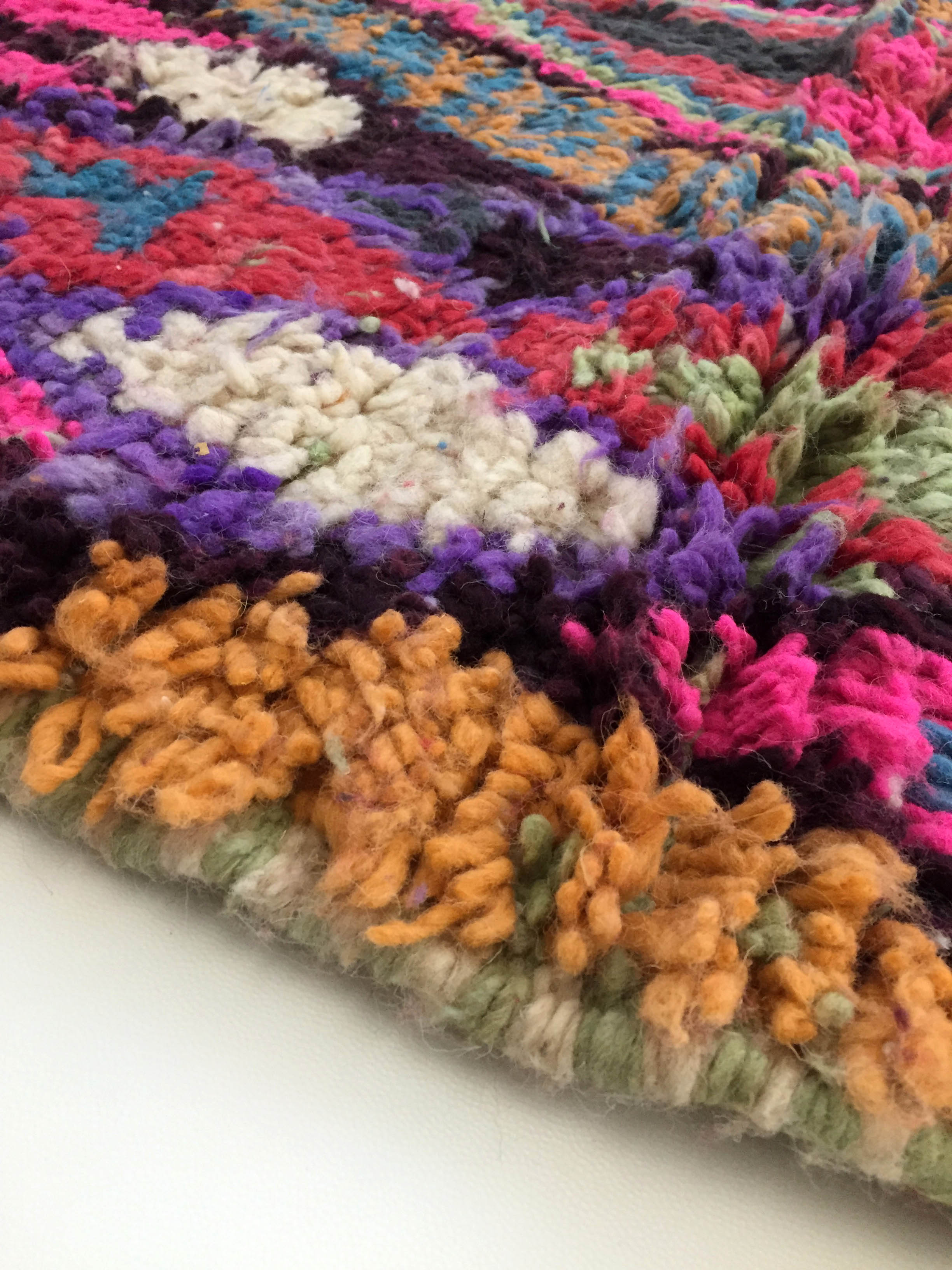 Moroccan Berber boujaad ecru carpet with colorful patterns 157x109cm