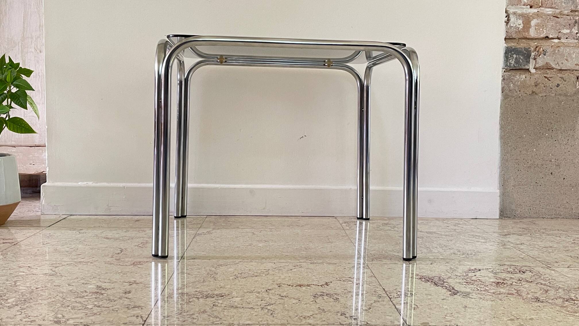 1970s coffee table glass and chrome steel