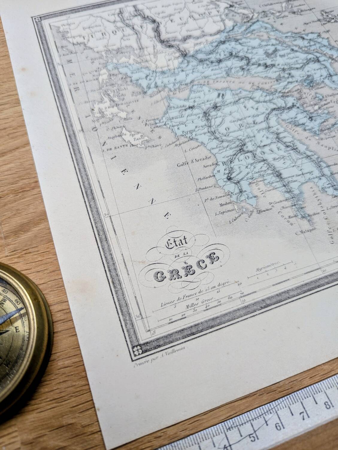 La Grèce, carte ancienne, imprimée en 1852. Authentique.