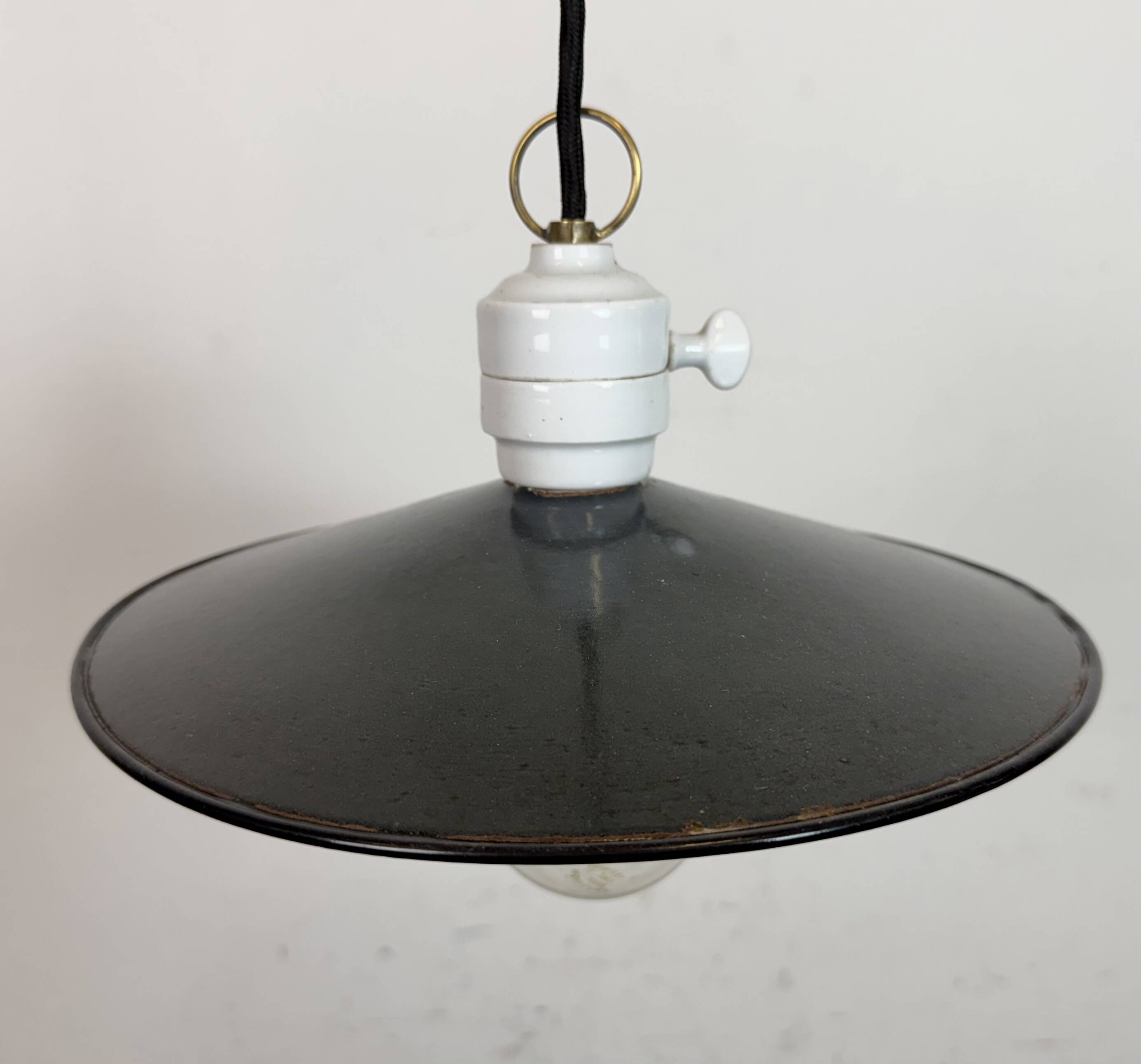 Industrial Blue Enamel Ceiling Light, 1950s