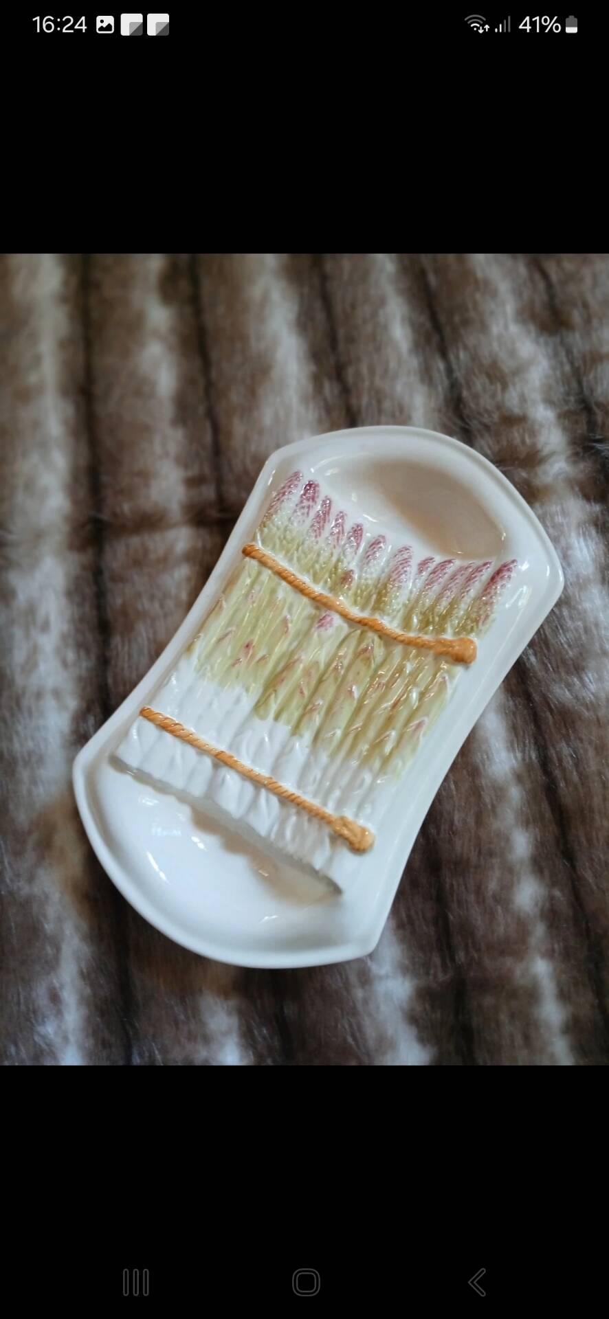 Old plate in slipware/asparagus