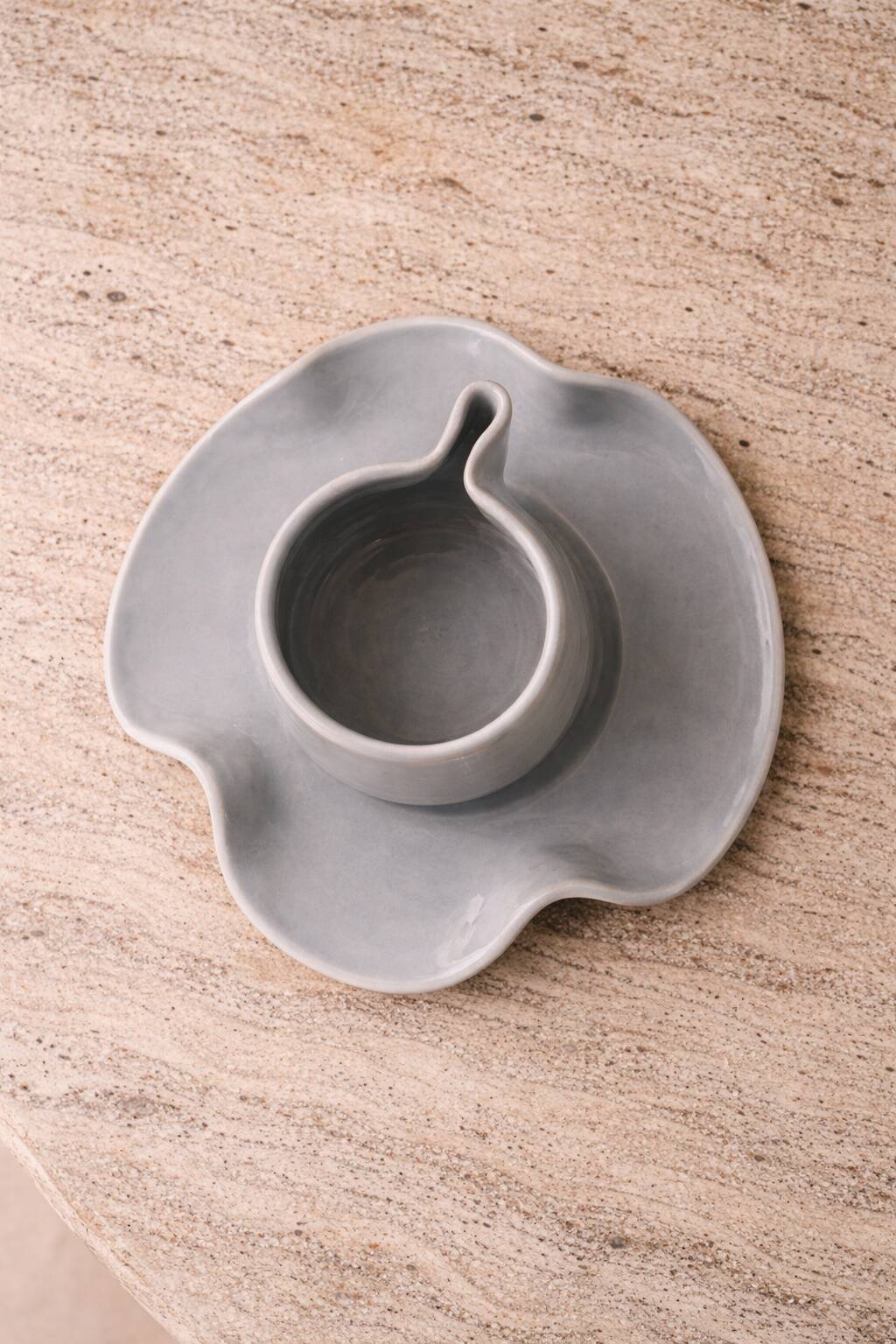 Set tasse & soucoupe ondulée céramique - bleu gris