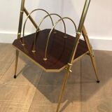 Sellette en acajou et métal doré façon faux-bambou. travail français. vers 1970