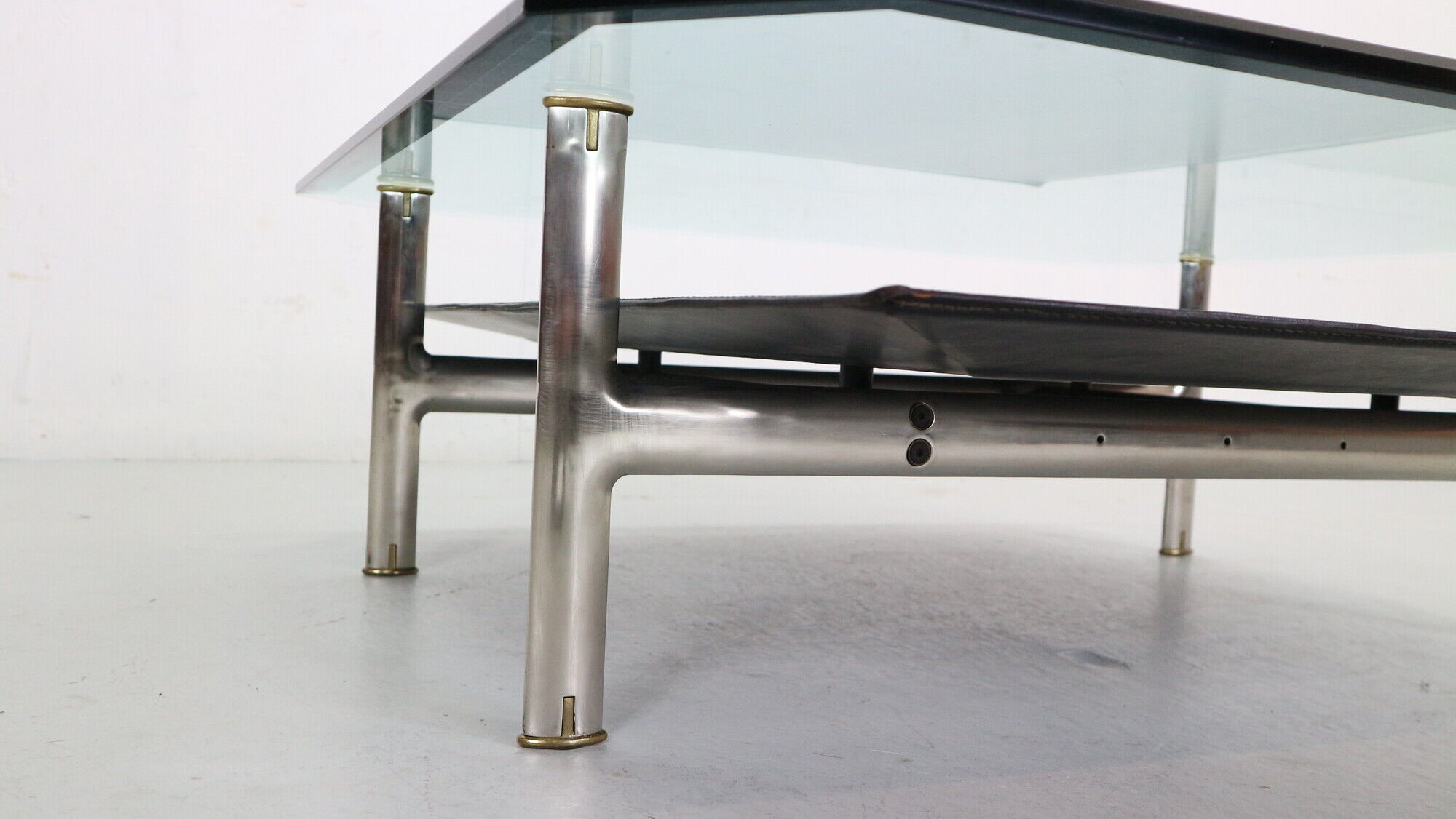 B&B Italia 'Diesis' Two-Tier Glass and Leather Coffee Table by Antonio Citterio